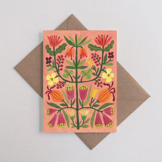 Pink Floral Arrangement Illustrated Greetings Card