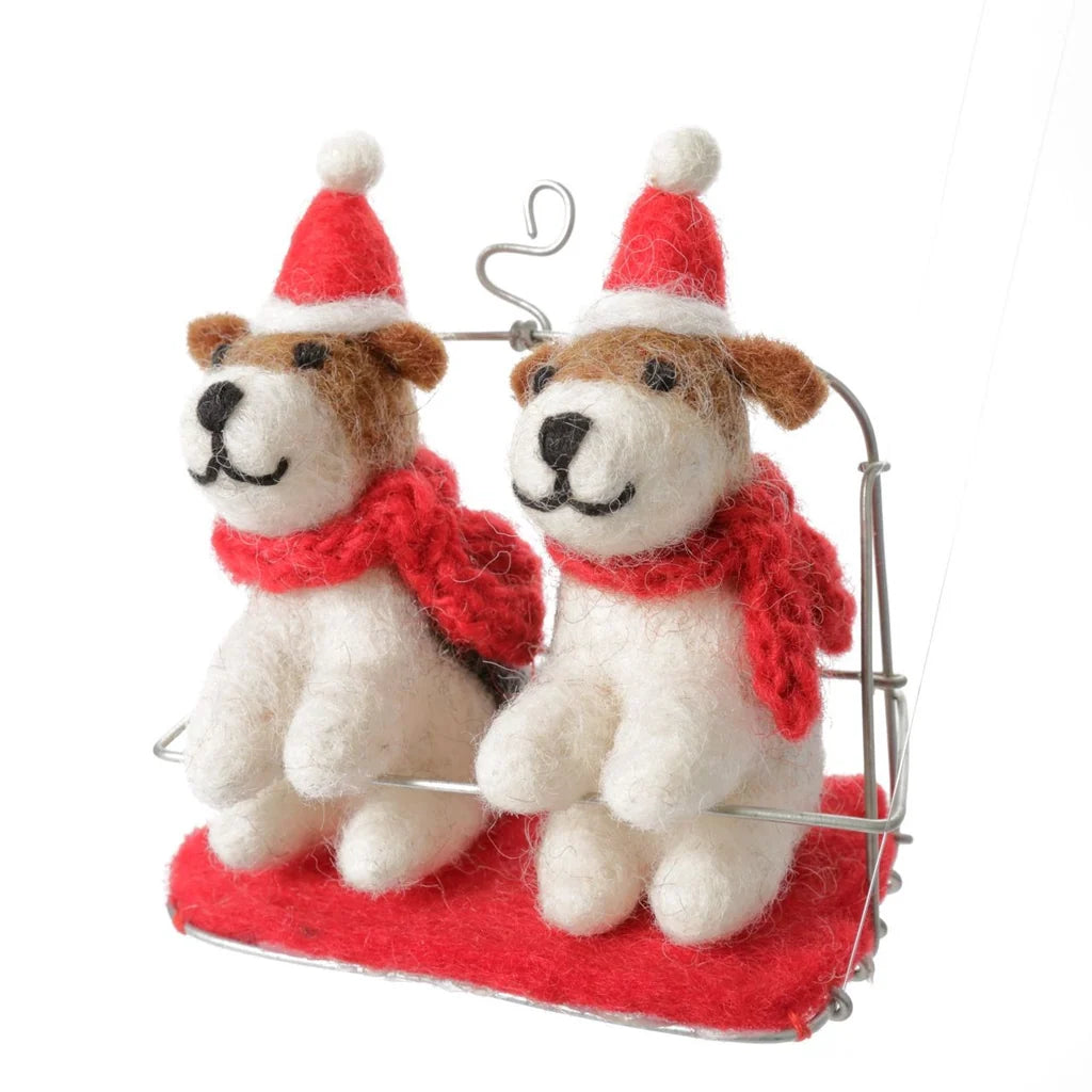Fox Terriers in a Ski Lift Felt Decoration