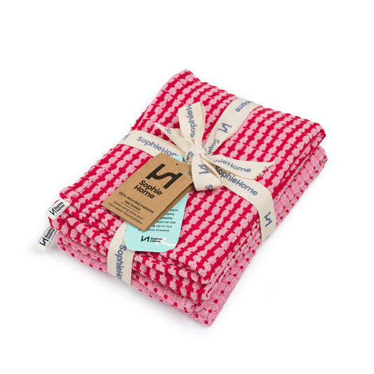 Pink Recycled Tea Towels - 2 Pack