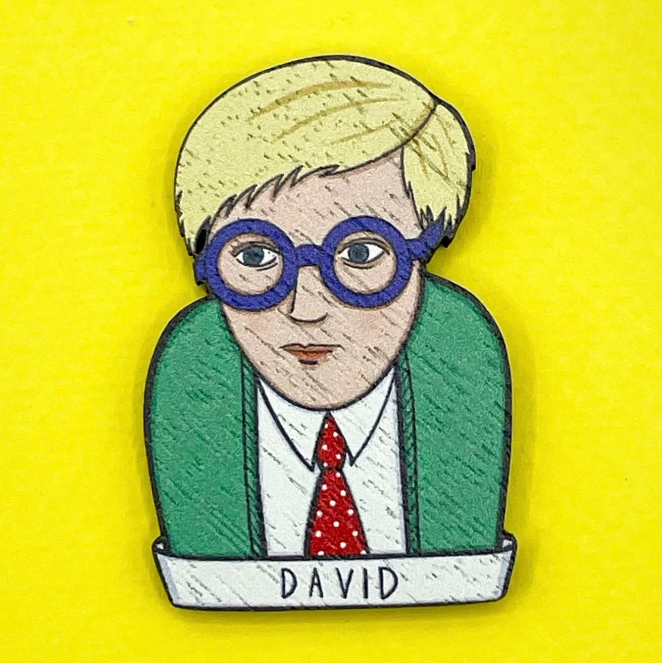 David Hockney Wooden Pin Badge