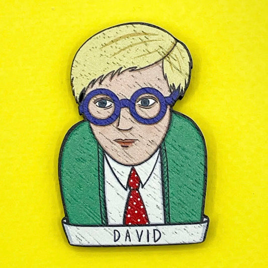 David Hockney Wooden Pin Badge