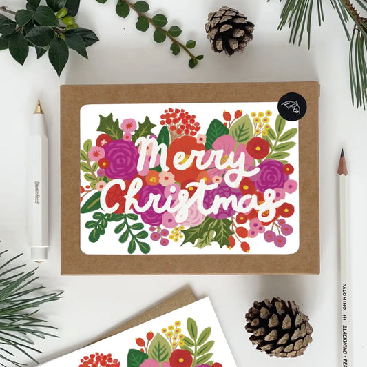 Merry Christmas Flowers Card Pack of 8