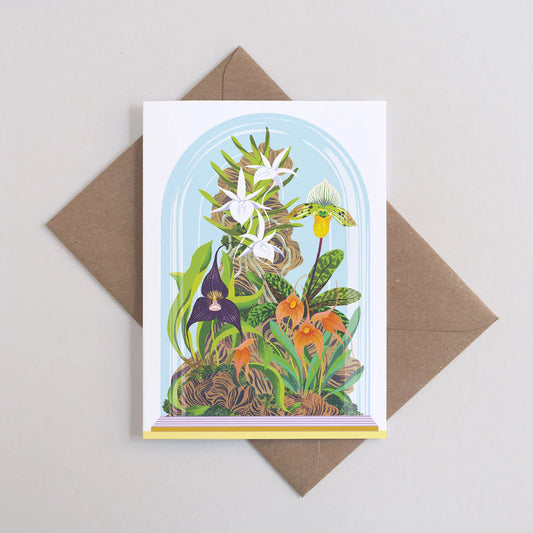 Orchid Bell Jar Greetings Card