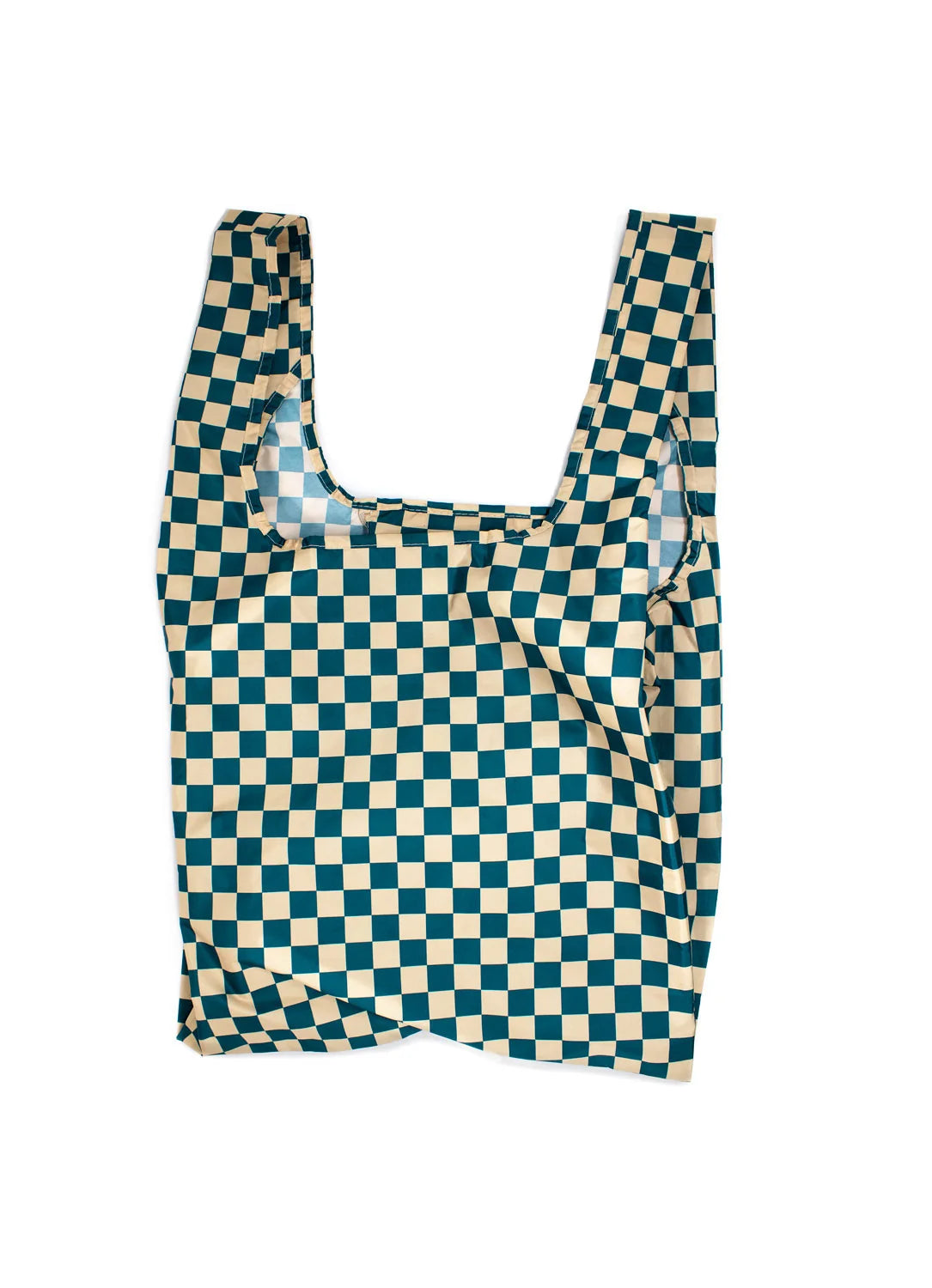 Checkerboard Teal and Beige Medium Reusable Bag