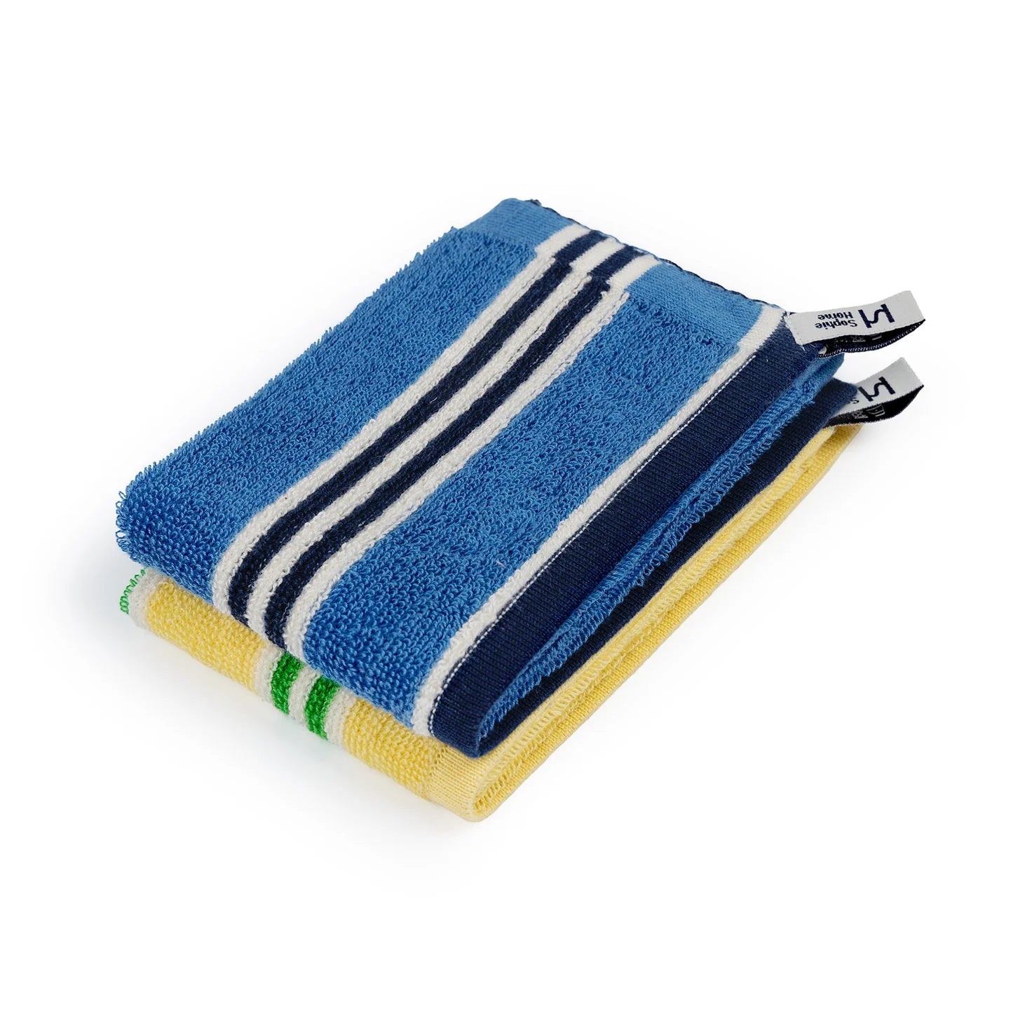 Striped Terry Towelling Flannel In Cobalt-2 pack