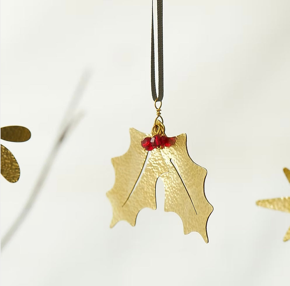 Christmas Holly Gold Metal Decoration