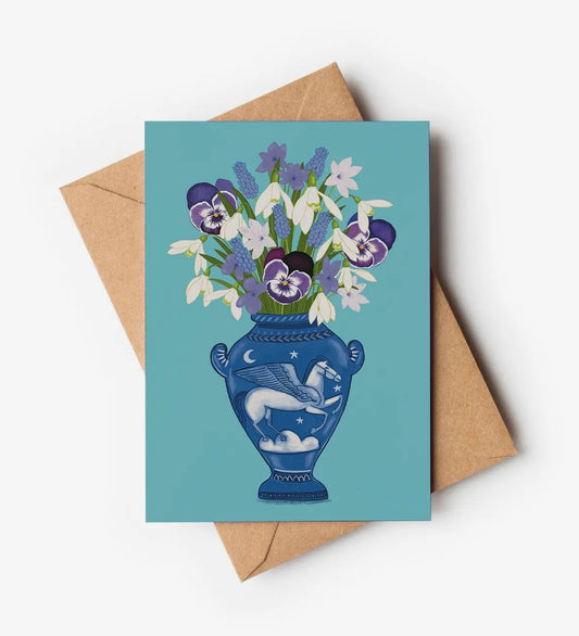 Spring Flowers in a Greek Pegasus Vase Greetings Card