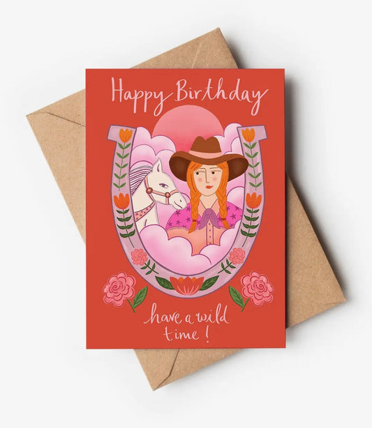 Cowgirl Horseshoe Birthday Card