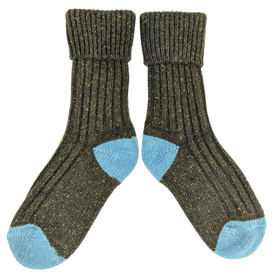 Lambswool & Silk Dark Green/Jade Ankle Socks  (Size 4-7 )