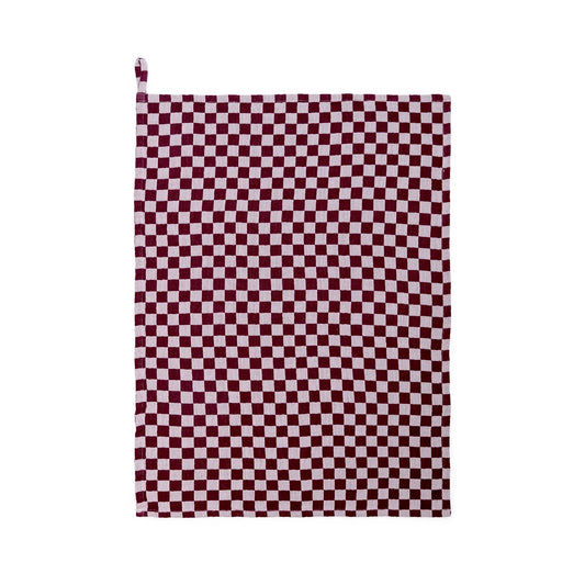 Cotton Check Hand Towel In Burgundy