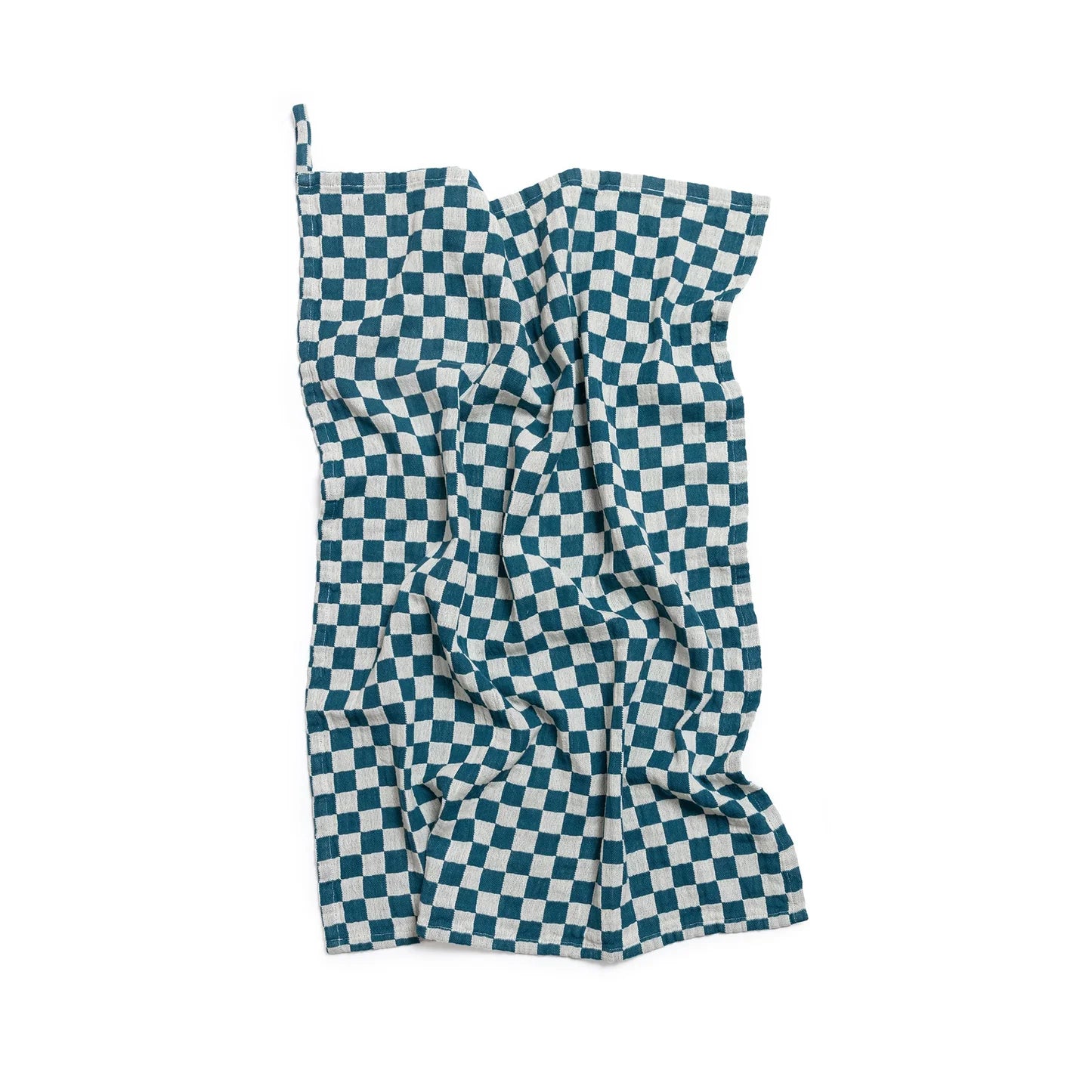 Cotton Check Hand Towel In Teal