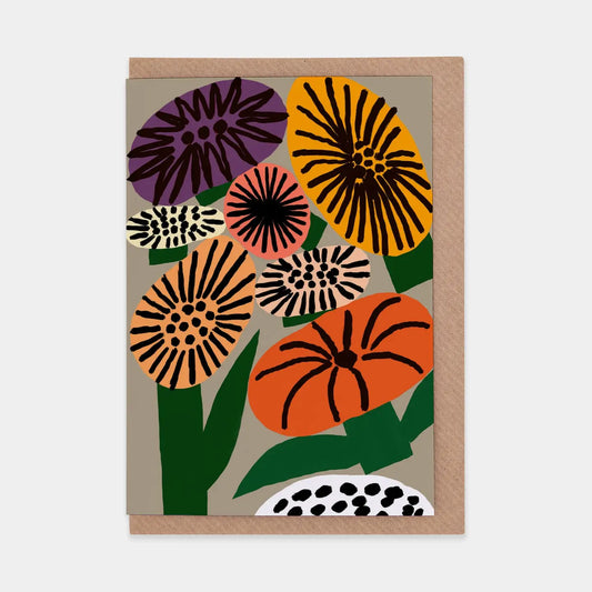 Memphis Flowers - Gold Greetings Card By Marcello Velho