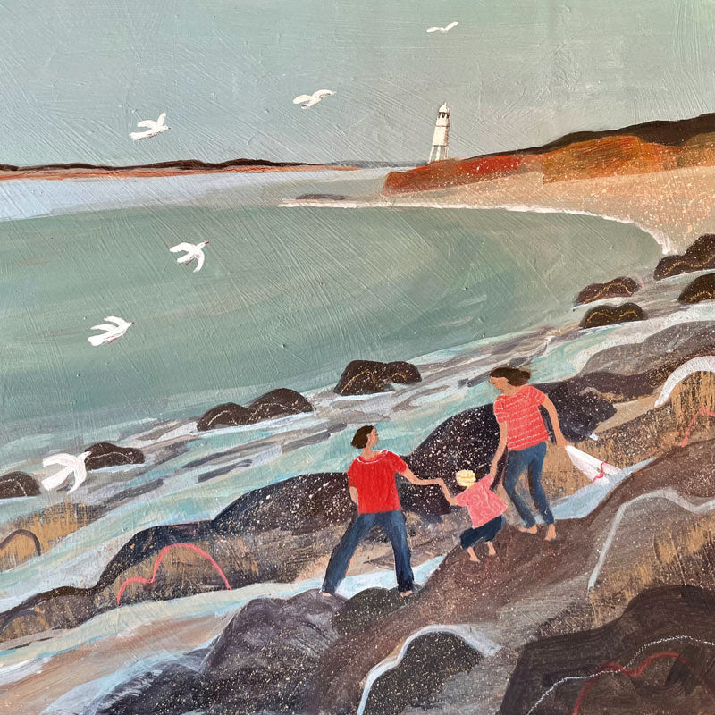 Clambering At Redcliff Bay Greetings Card by Barbara Peirson