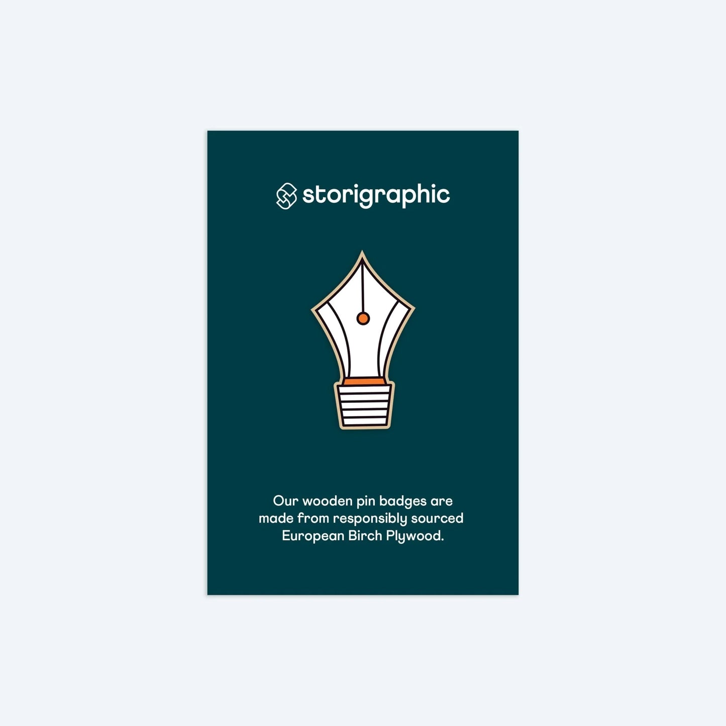 Wooden Pin Badge - Pen Nib