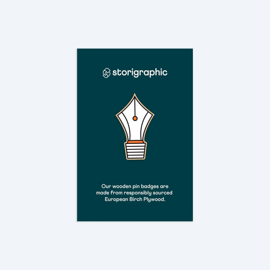 Wooden Pin Badge - Pen Nib