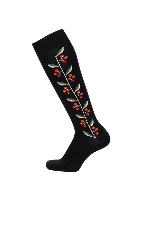 Art Berries Knä Black - Long Merino Wool Socks