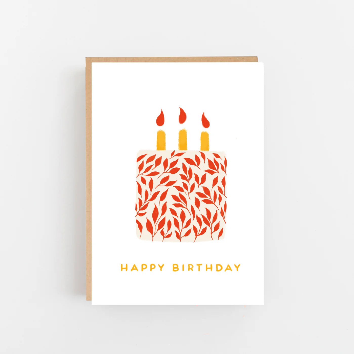 Happy birthday Cake with Red Leaf Design Birthday Card