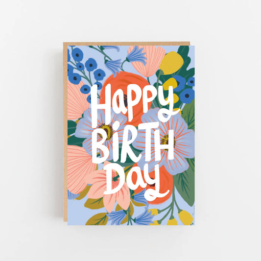 Happy Birthday Colourful Blue Flowers Card