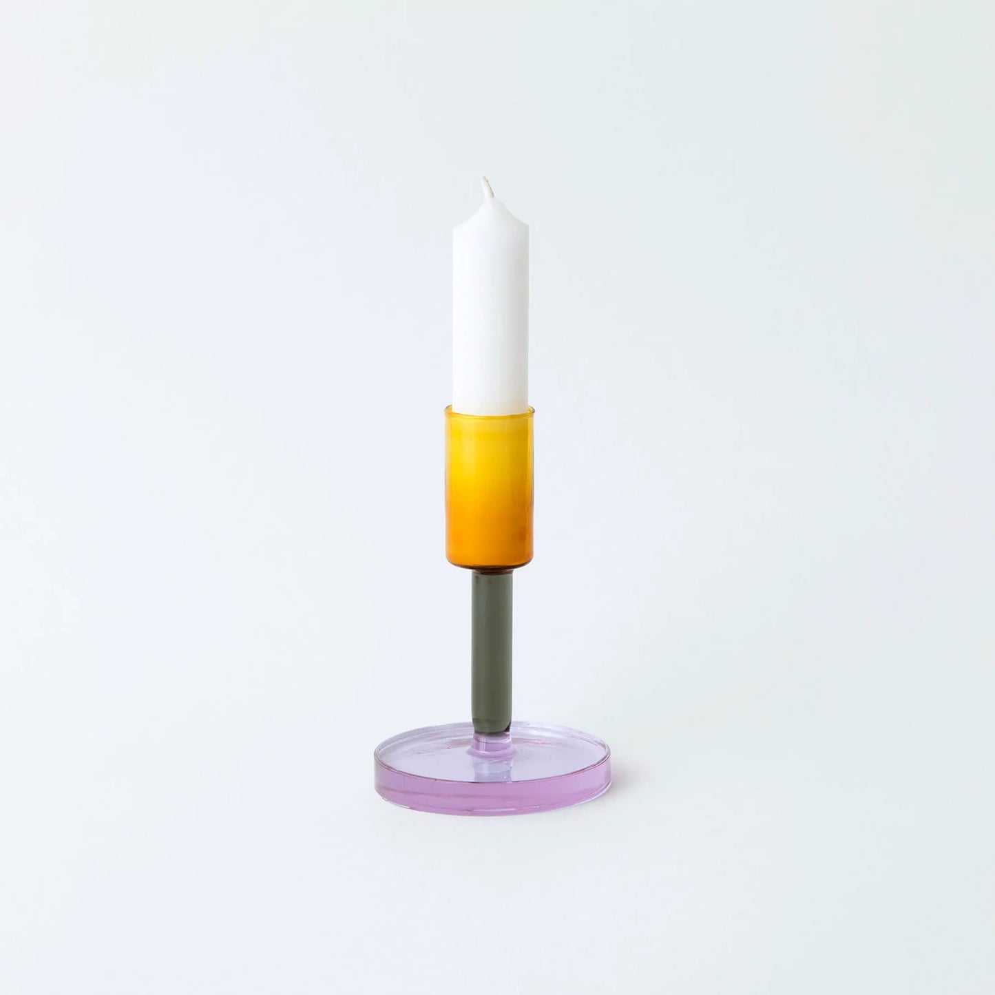 Medium Glass Candlestick - Amber/Smoke/Lilac
