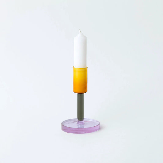 Medium Glass Candlestick - Amber/Smoke/Lilac