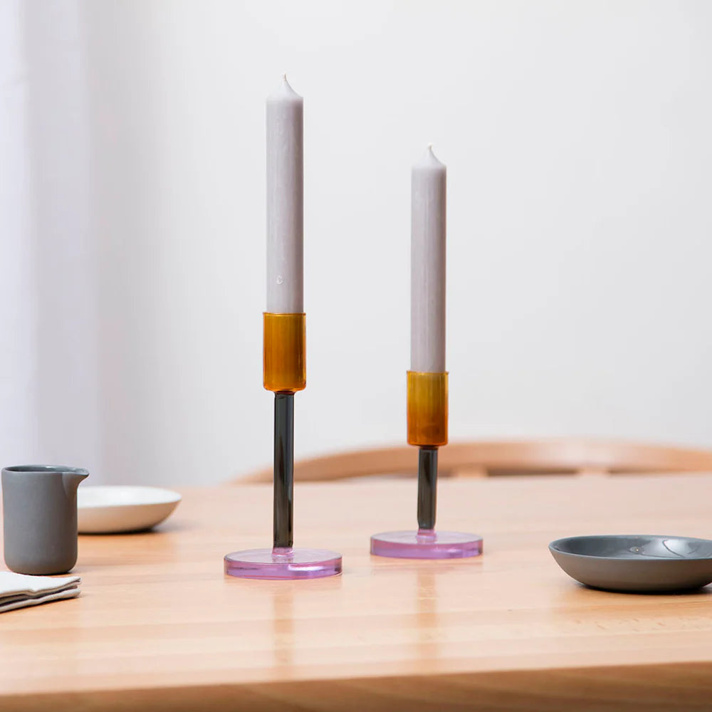 Medium Glass Candlestick - Amber/Smoke/Lilac