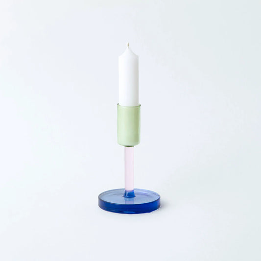 Medium Glass Candlestick - Green/Pink/Blue