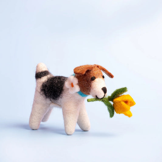 Felt Fox Terrier with Daffodil Decoration