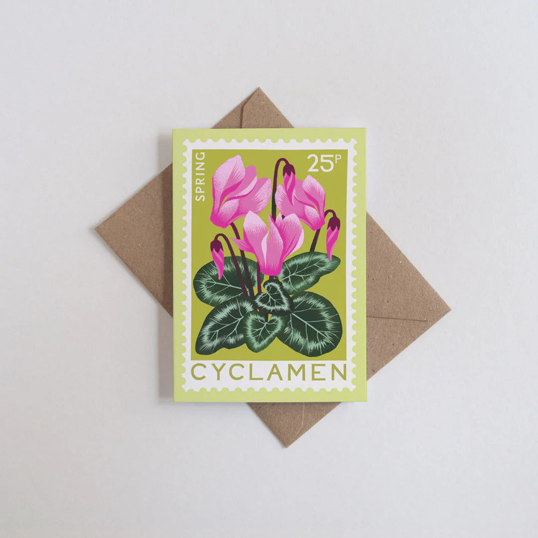 Cyclamen Illustrated Mini Greetings Card