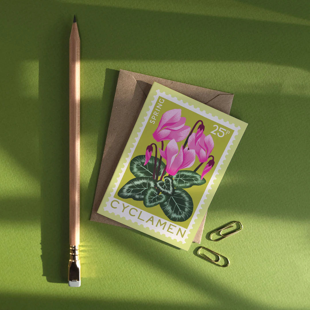 Cyclamen Illustrated Mini Greetings Card