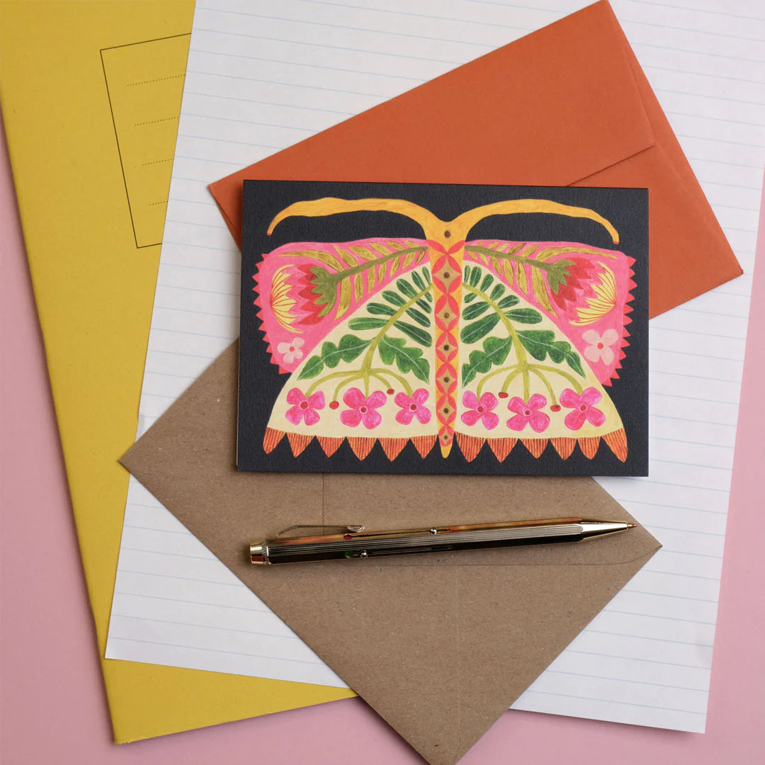 Folk Butterfly 1 Illustrated Greetings Card