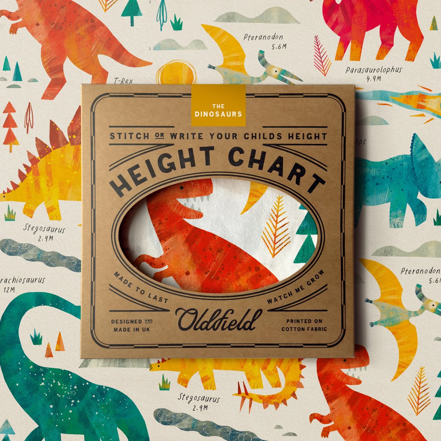 Dinosaur Fabric Kids Height Chart