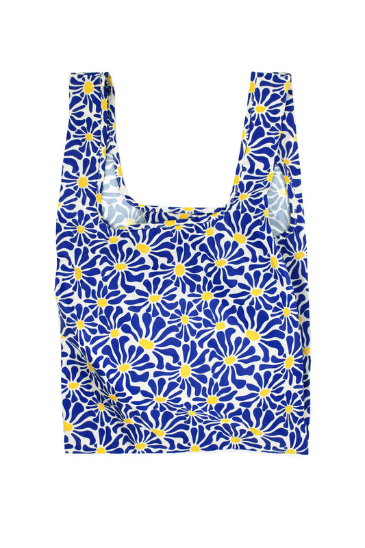 Abstract Flowers Blue Medium Reusable Bag
