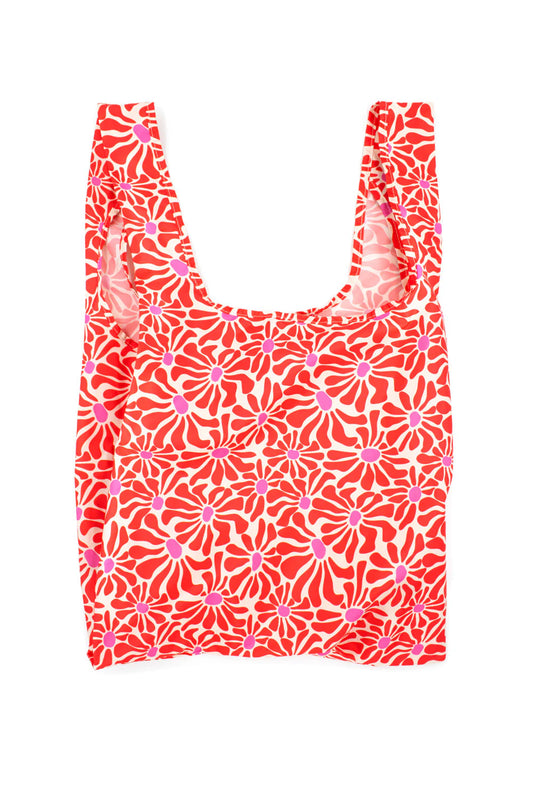 Abstract Flowers Red Medium Reusable Bag
