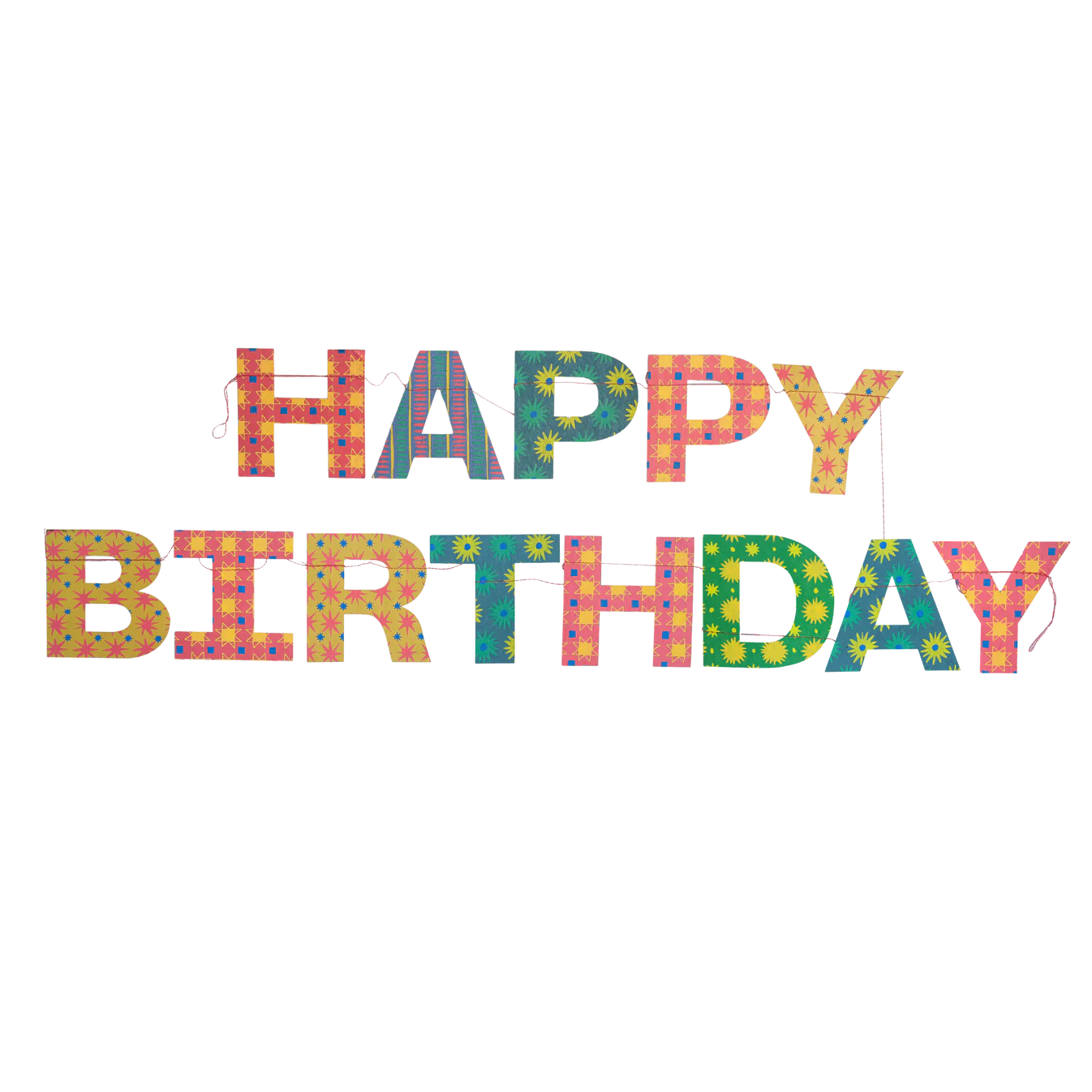 Bright Happy Birthday Sewn Garland Recycled Paper