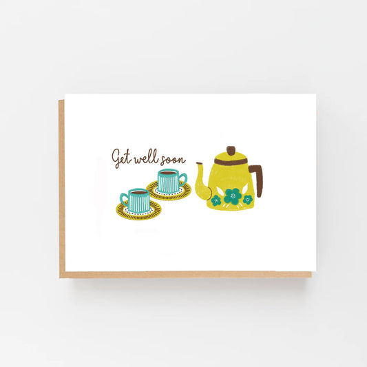 Get Well Soon Teapot Greetings Card