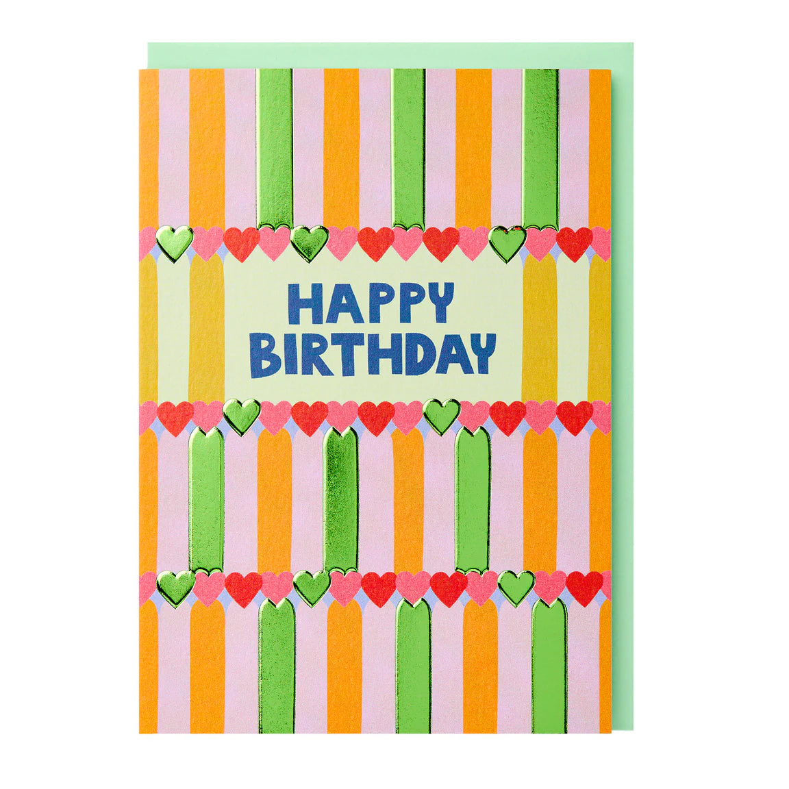 Happy Birthday Hearts & Stripes Greetings Card