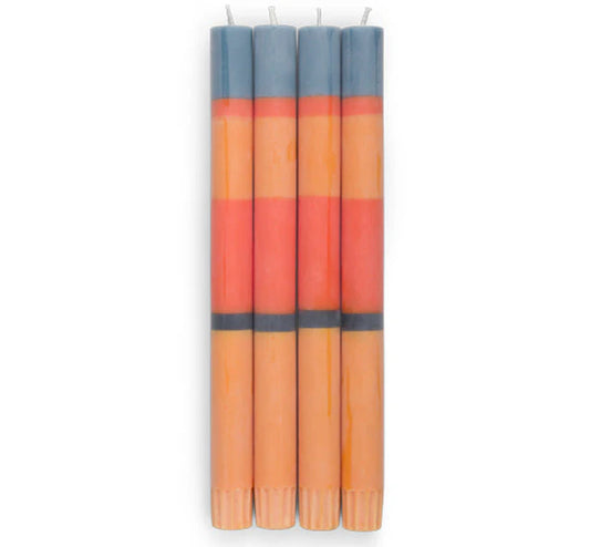 Striped Eco Dinner Candles Indigo Orange Pack of 4