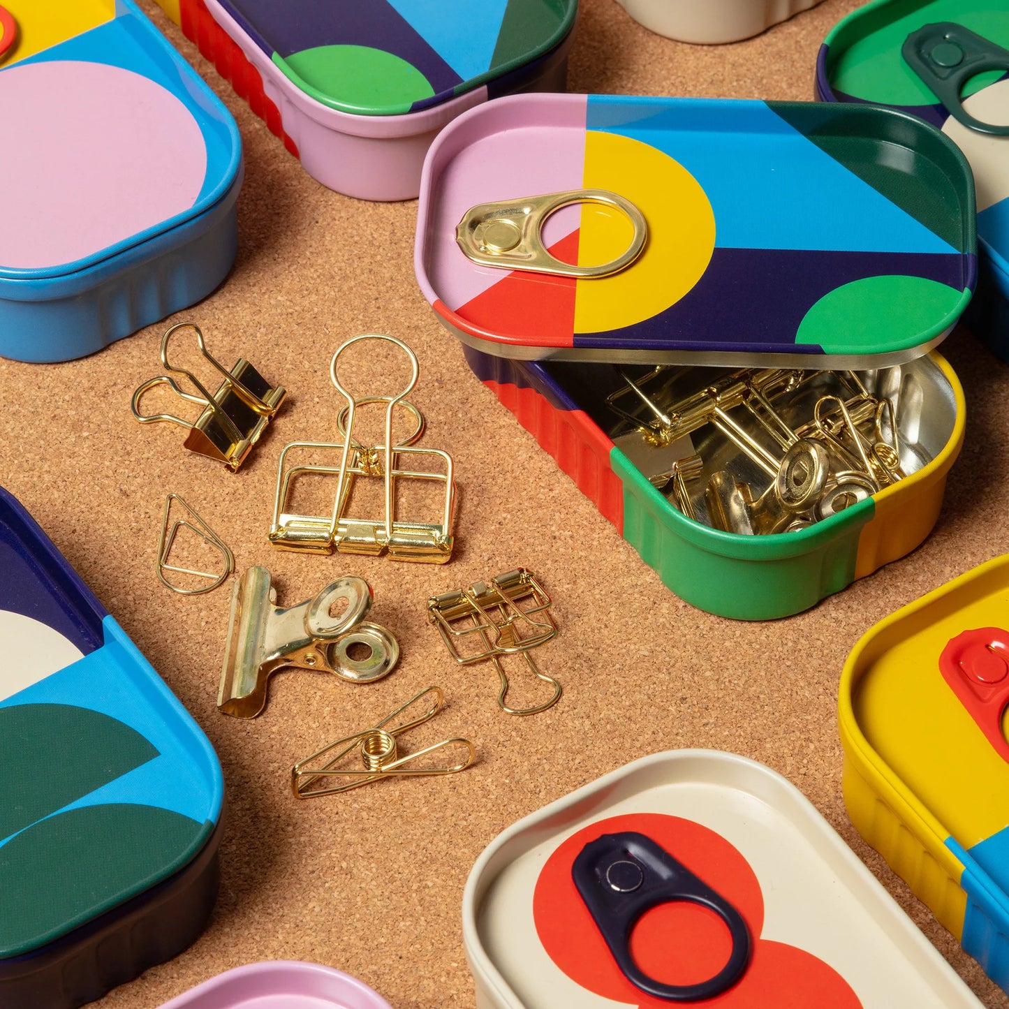 Tinned Desk Tidy Gold Clips