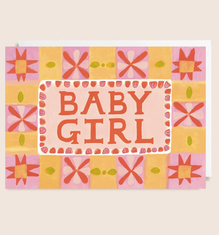 Baby Girl Tile Pattern Greetings Card