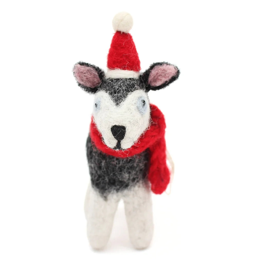 Husky With Hat & Scarf Felt Decoration