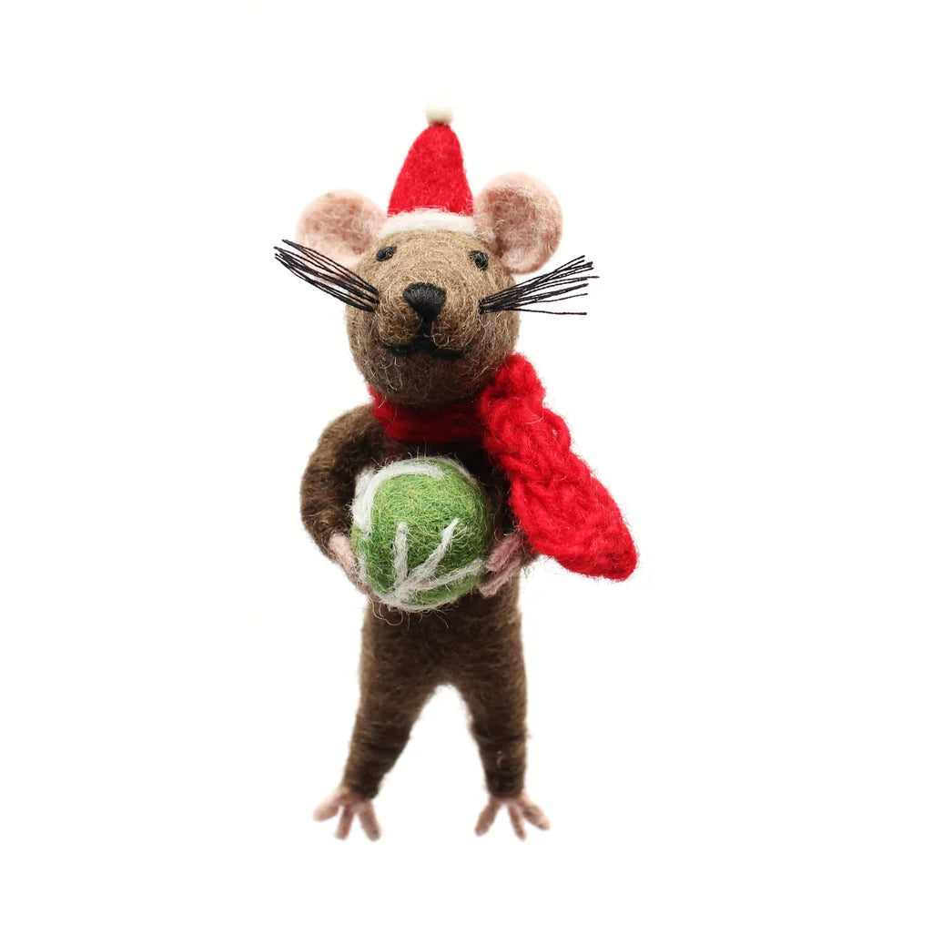 Festive Rat with Sprout Felt Decoration