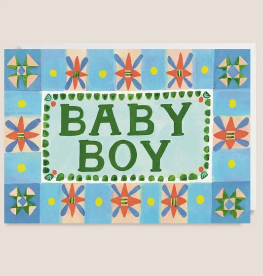 Baby Boy Tile Pattern Greetings Card