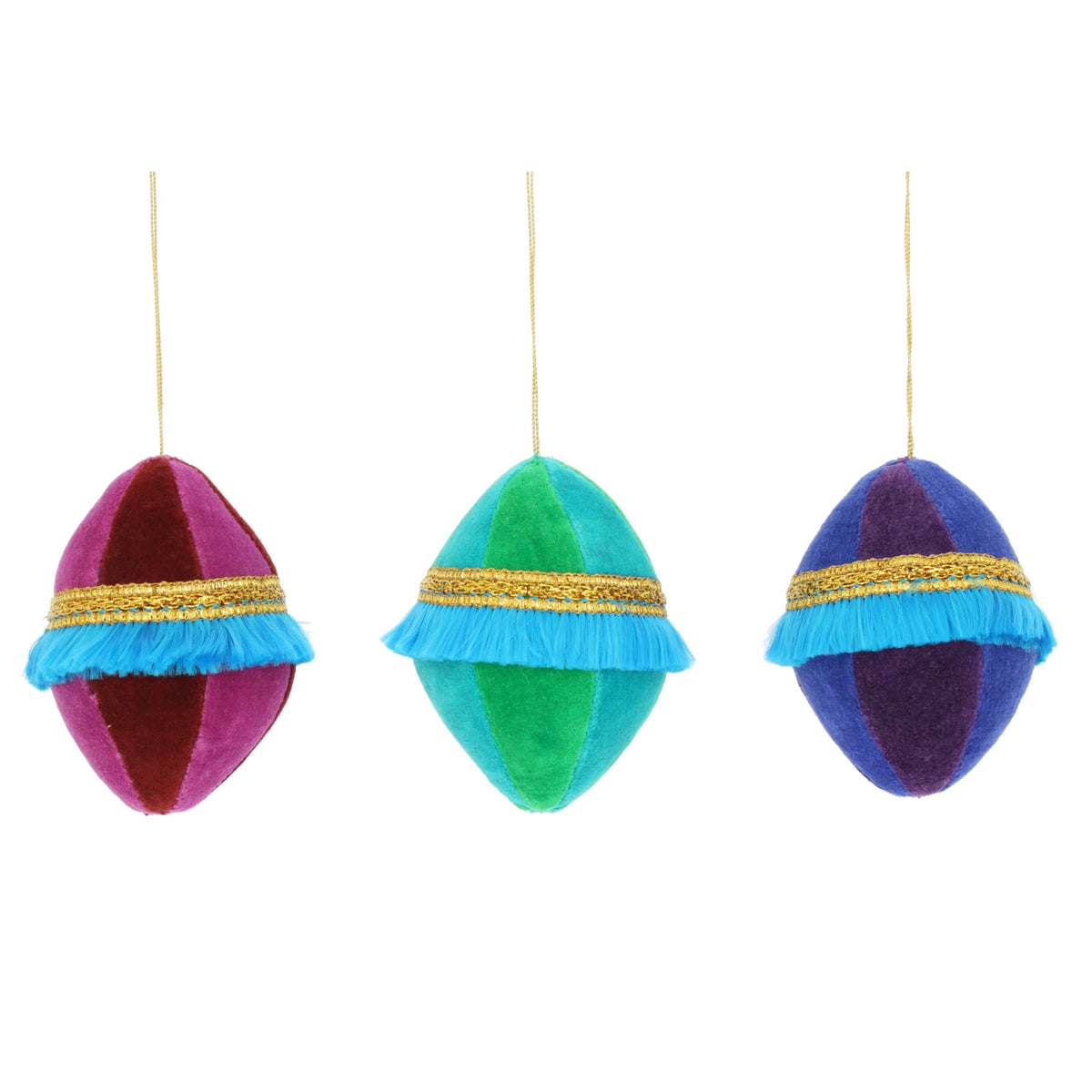 Velvet Drop Baubles With Fringe Trim Hanging Decoration ( 3 Colours)
