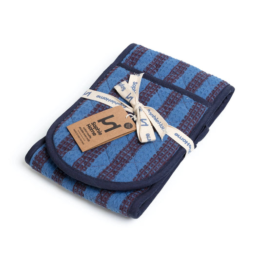 Striped Cobalt & Burgundy Double Oven Glove