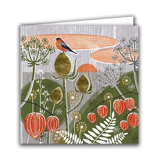 Seedheads And Bullfinch Greeting Card