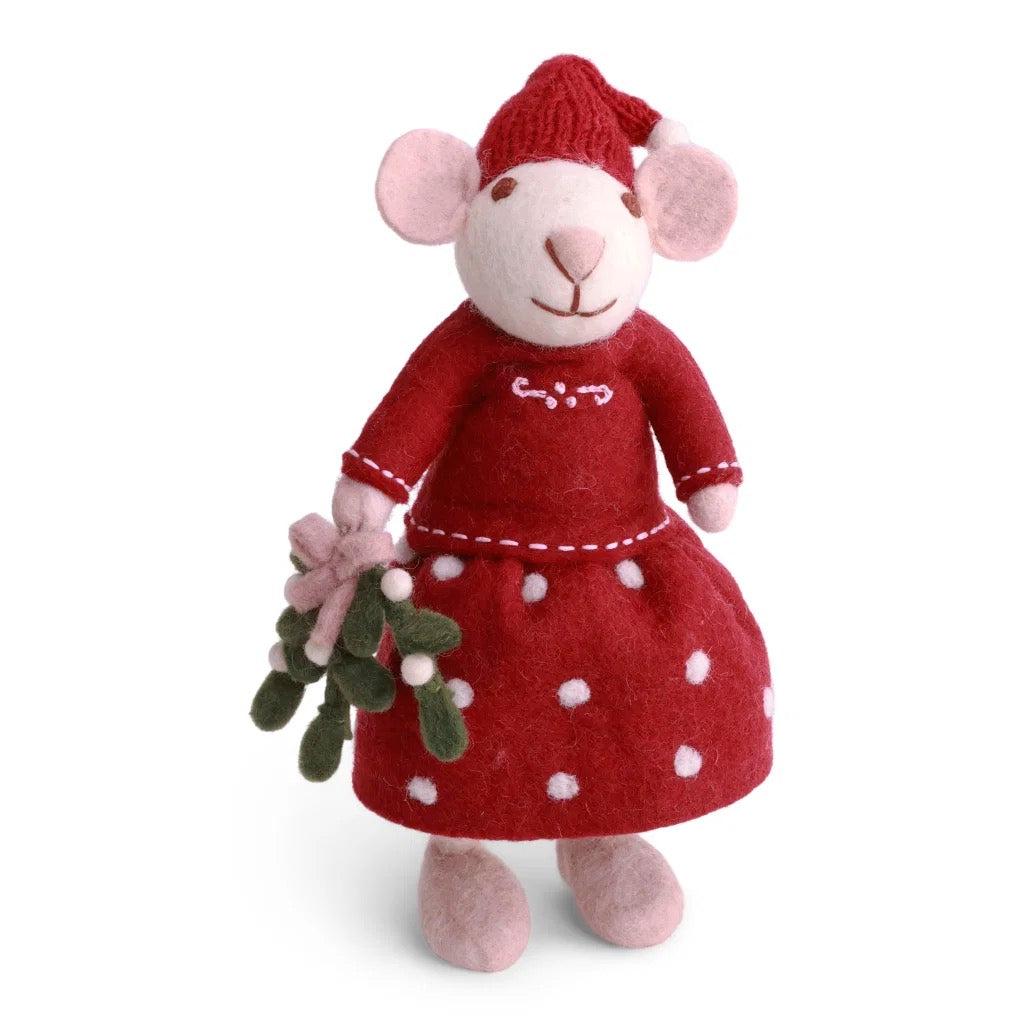 Medium White Mouse With Mistletoe