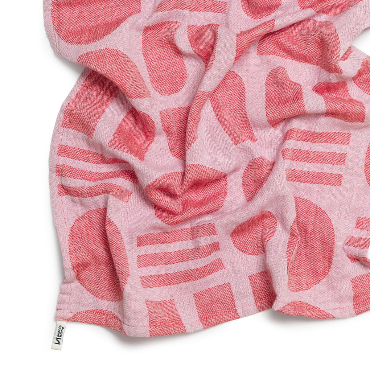 Cotton Pink Tea Towel ( Stack The Dishes )