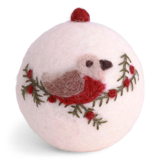 White Christmas Bauble With Bird