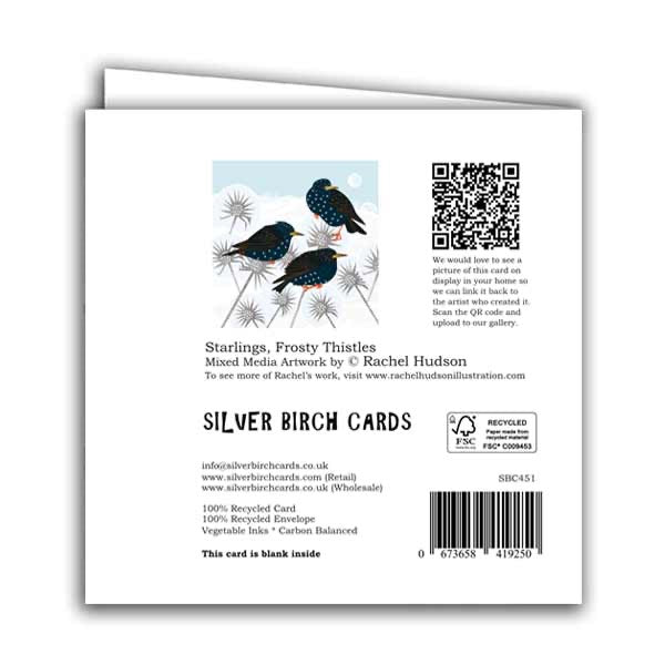 Starlings, Frosty Thistles Greeting Card