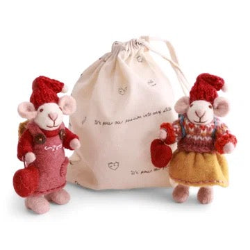 Small White  Fry & Sit Mice With Hearts